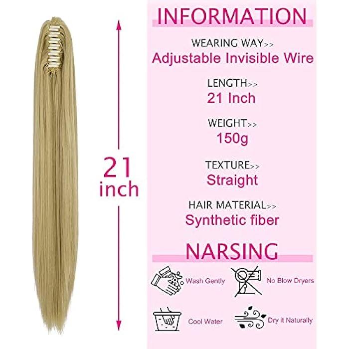 Ponytail Extension Claw 55 TO 60 CM Long Straight Clip in-21INCH - Natural Looking Synthetic Hair Extension Ponytail Hairpiece for Women-150 GM -JW-251- NO 15A- BLOND - Image 3